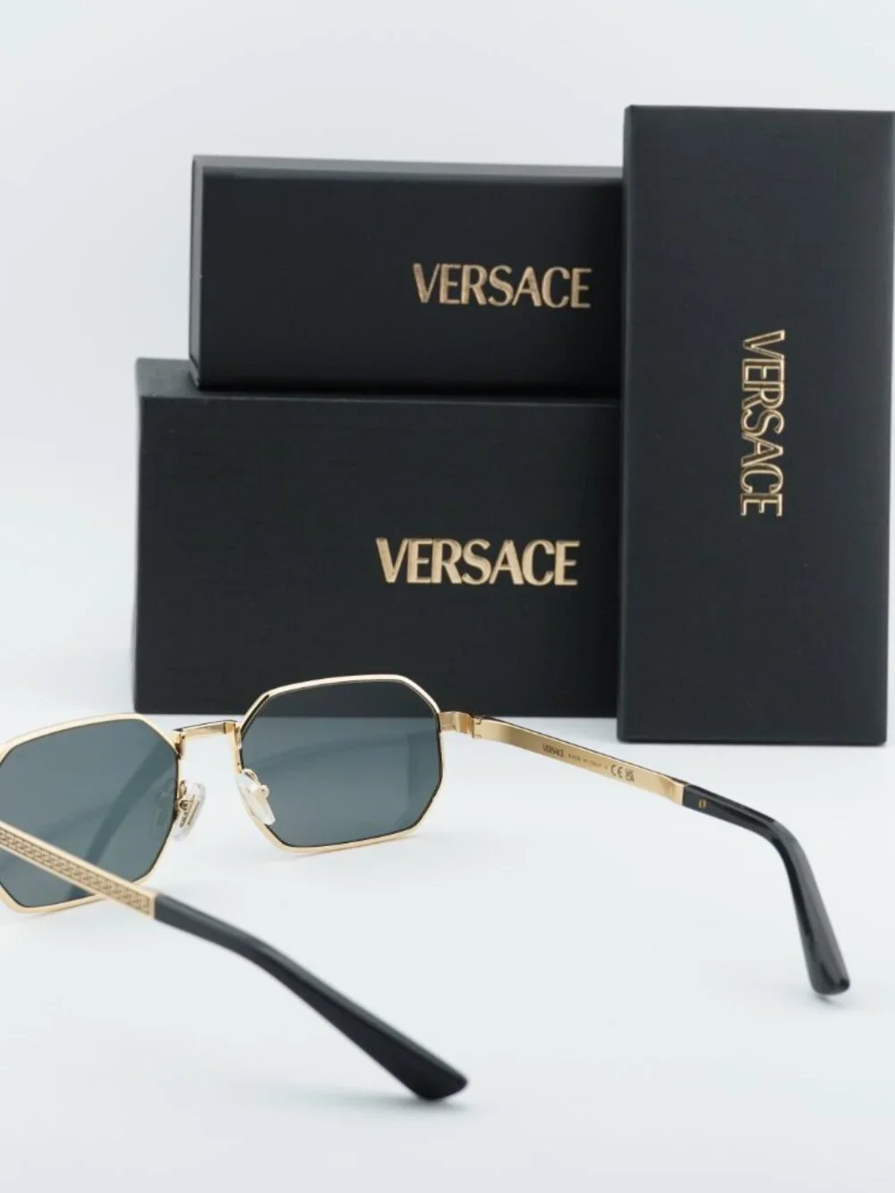 Versace VE2297 100287 Rectangle Sunglasses – Gold / Dark Grey